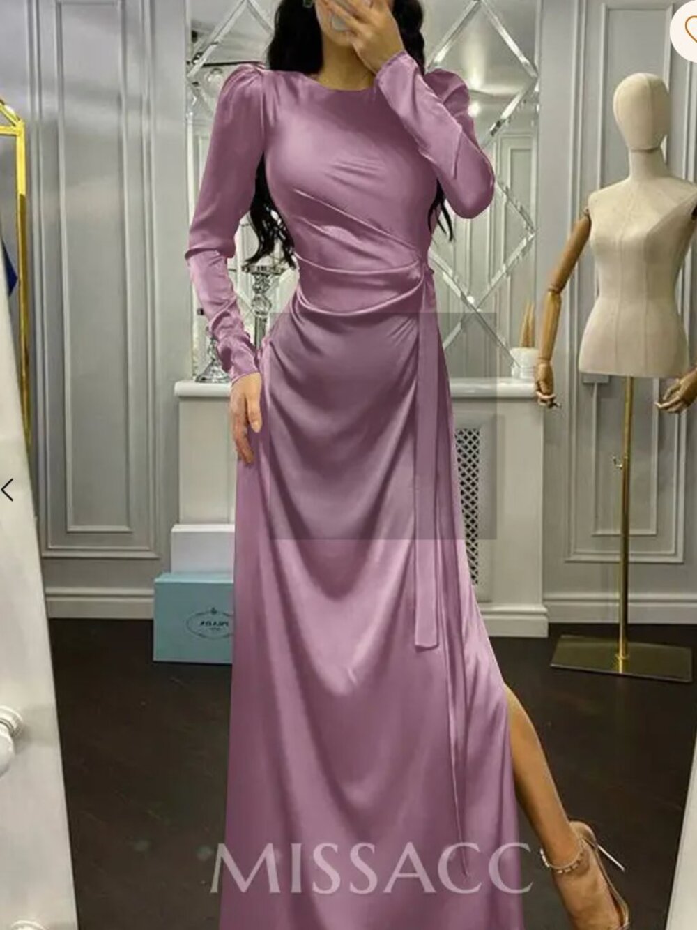 Missacc-Sheath/Column Long Sleeves Silk Like Satin Mother Of The Bride Dresses